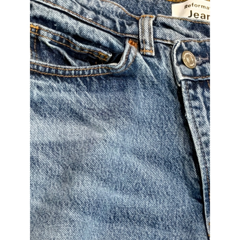 $168 Reformation Nila Long Denim Jean Skirt Blue Crossover Waist Midi Slit 26 4 - Picture 12 of 15